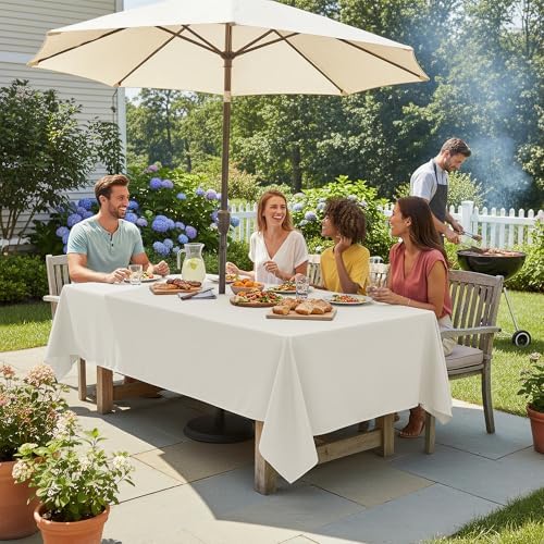 LUSHVIDA Rectangle Outdoor Tablecloth with Umbrella Hole 60x84 Inch Beige - Image 3