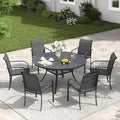 VICLLAX Patio Dining Set for 6, 7 Pieces Outdoor Furniture Set- 47" Round Patio Table and Stackable Chairs, Black Tabletop and Grey Fabric by HOME