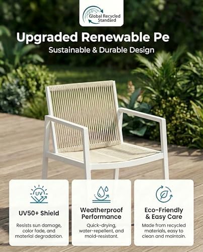 ZANDOR Outdoor Patio Dining Chairs Set of 2,Aluminum Patio Dining Chairs with Armrests, All-Weather Furniture for Lawn,Garden,Yard, Poolside and Indoor,White - Image 2