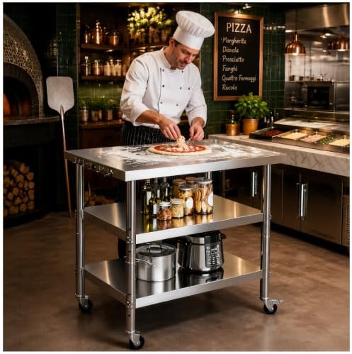 Stainless steel kitchen prep and work table with Wheels,28x24in,Multi-Size by Unknown
