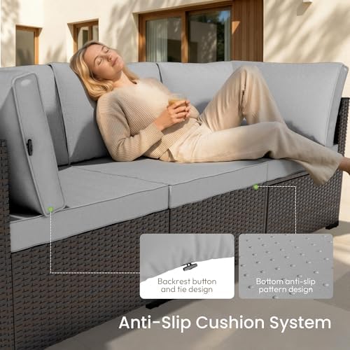 Patio Furniture Set - All-Weather - 7 Piece Patio Outdoor Conversation Set, Modular Wicker Rattan Sectional Sofa for Backyard, Garden, Poolside, Balcony, Porch, Patio, Brown/Light Gary - Image 2