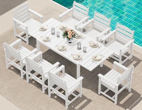 SERWALL HDPE and Aluminum Outdoor Dining Set for 8, White by SERWALL