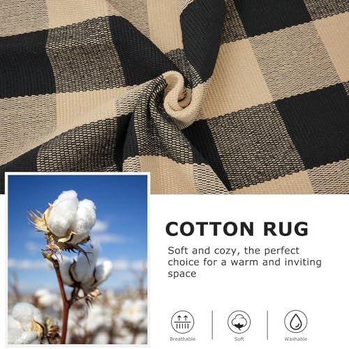IOHOUZE 4x6 Buffalo Plaid Outdoor Rug, Washable Front Porch, Tan Black - Image 6