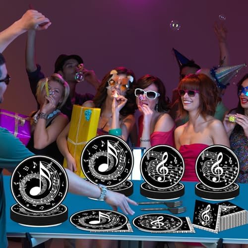 96PCS Musical Note Party Paper Plates and Napkins Music Themed Tableware Musical Notes Dinnerware Disposable Paper Plates for Baby Shower Music Concert Birthday Karaoke Christmas Decorations - Image 5