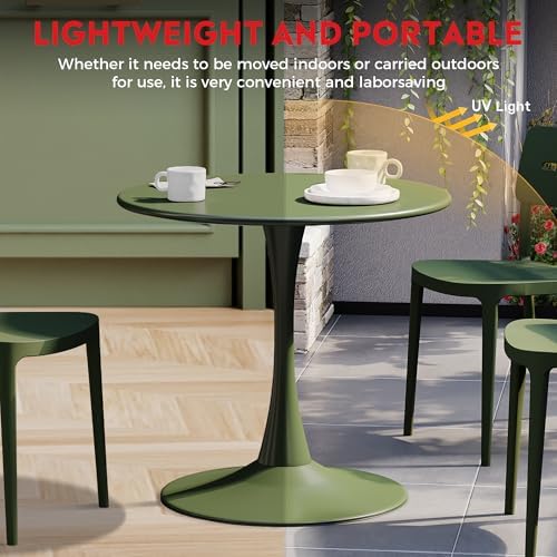 Costaelm Round Outdoor Dining Table, Patio Side Table, Weather Resistant PP Backyard Table for Poolside Deck Porch Lawn Garden, Olive Green - Image 5