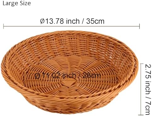 RT&BS Large Round Wicker Bread Basket, Round Wicker Fruit Basket, Woven Egg Baskets, Reusable Handwoven Storage Baskets for Living Room, Kitchen, Store, Restaurant, Outdoor, Party (Brown, L) - Image 3