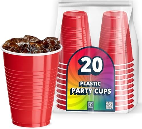 DecorRack 20 Party Cups 12 oz Disposable Plastic Cups for Birthday Party Bachelorette Camping Indoor Outdoor Events Beverage Drinking Cups (Red, 20) by DecorRack