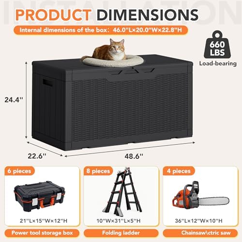 105 Gallon Deck Box Outdoor Indoor Waterproof Storage Box, Black - Image 7