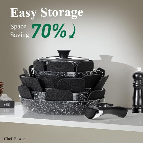 Chef Power Ceramic Cookware Set, 19 PCS Detachable Non Stick Pots and Pans - Image 3