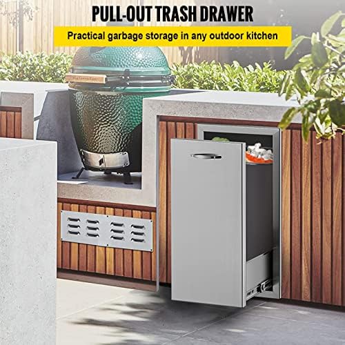 VEVOR Triple Access 18''W x 23''D Stainless Steel Outdoor Kitchen Drawers with 13.6''W x 26''H Trash Bin Pull Out Tray - Image 7