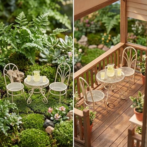 6 PCS Dollhouse 1/12 Miniatures Bistro Table Chair Set with Accessories - Image 2