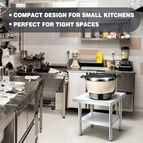 Tudomro 20 x 20 x 20 Inches Stainless Steel Gas Rice Cooker Stand, Heavy Duty Commercial Rice Cooker Table with Undershelf Prep Work Utility Stand for Commercial Kitchens and Home Use - Image 3