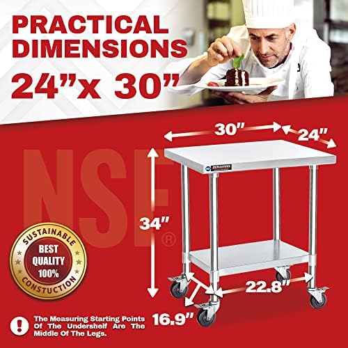 DuraSteel 24x30 NSF Stainless Steel Cart Work Table - Heavy Duty Rolling Food Prep Table Countertop Island - Metal Utility Cart on Wheels Caster, Grill Stand Storage Outdoor Kitchen Tables Bar Top - Image 3