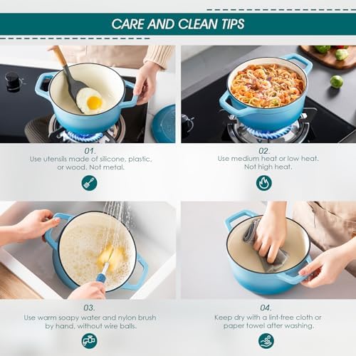 vancasso 2.5 Qt Enameled Cast Iron Dutch Oven with Lid, Blue - Image 5