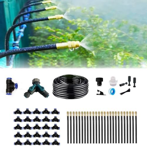 New drip Irrigation kit, Automatic Garden Watering System, Quick Connector and 360-degree Bending Dropper atomizing Copper Nozzle, Garden Plant Lawn Courtyard Watering System. (100FT) by MOCOBER