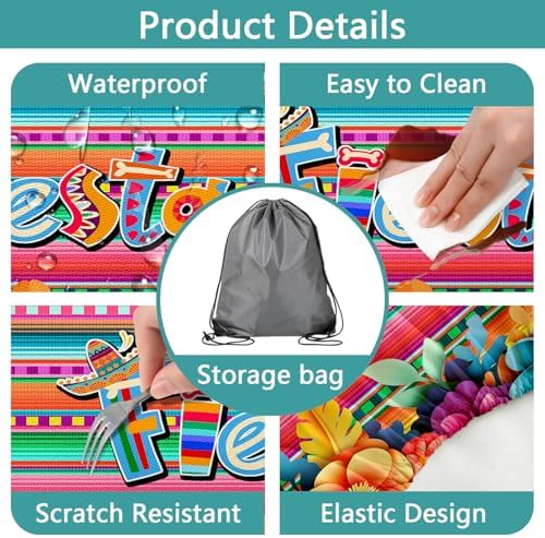 Mexican Fiesta Picnic Table Cover with Bench Covers, Cinco de Mayo Fiesta Waterproof Windproof, Camping Essentials, Fitted Tablecloth Cover with Elastic Edge, for Garden & Outdoor, 3 PCS, 30x60 Inch - Image 5