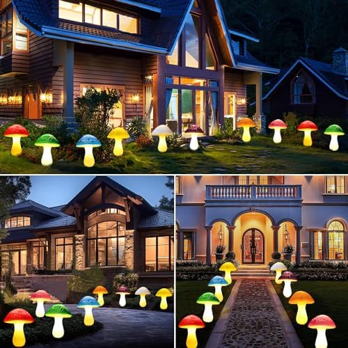Solar Garden Decor Lights 8 Crack Mushrooms Outdoor Decor Stake Lights, Waterproof Solar Pathway Light Gardening Gifts for Garden Gnomes Backyard Flower Bed Christmas Decorations - Image 6