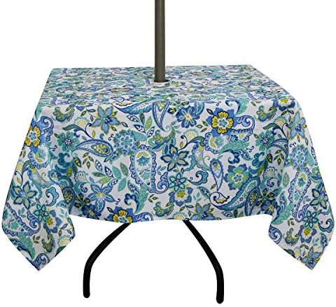 ColorBird Modern Paisley Flower Tablecloth Water Resistant Table Cover with Zipper Umbrella Hole for Patio Garden Tabletop Decor (Square, 60" x 60", Zippered, Paisley) by ColorBird