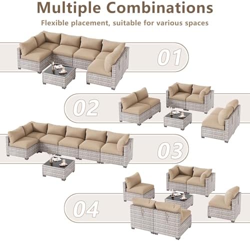 LOUVIXA 7 Piece Outdoor Patio Furniture Set, Outdoor Sectional Sofa, Wicker Rattan Patio Furniture, Patio Conversation Set with Coffee Table & Cushions - Image 3