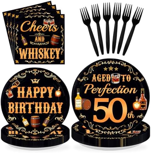 96 Pcs Whiskey 50th Birthday Party Supplies for Men, Serves 24 by Greencian