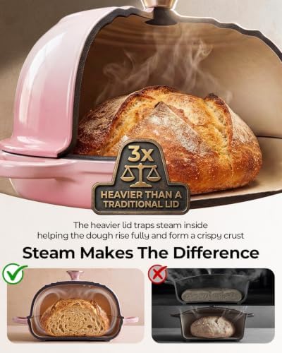 5QT Enameled Cast Iron Sourdough Bread Oven for Homemade, Pink - Image 3