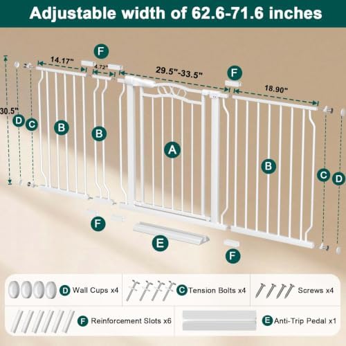 Fairy Baby 62.5"-71.6" Extra Wide Baby Gate for Doorways Long Dog Pet Gate - Image 2