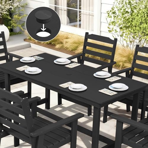 FUNBERRY Outdoor Dining Table, HDPE 6-Person Patio Table with Umbrella Hole - Image 2