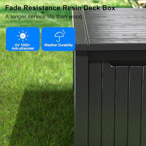 180 Gallon Resin Outdoor Deck Box Waterproof Patio Furniture, Garden Tools, Cushions, Pool Accessories Outside Storage (Black, 180 Gallon) - Image 5