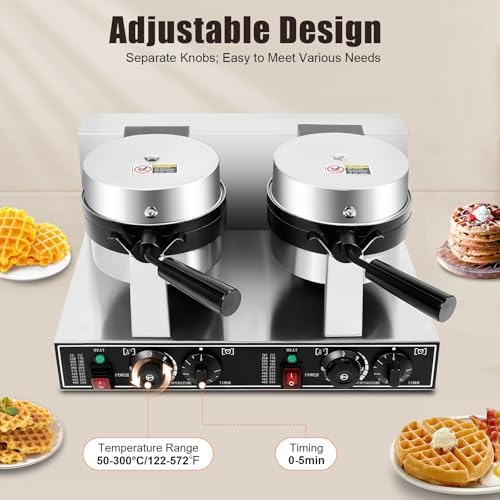 Double Head Commercial Waffle Maker, 2400W Stainless Steel Nonstick - Image 4