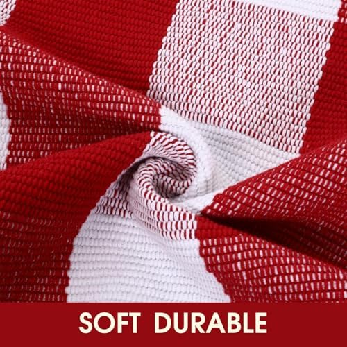 Christmas Red and White Plaid Rug 8x10 ft, Extra Large Cotton Hand-Woven Buffalo Check Area Rug for Living Room, Bedroom, Patio, Christmas Holiday Farmhouse Decor, Washable Outdoor Indoor Carpet - Image 5