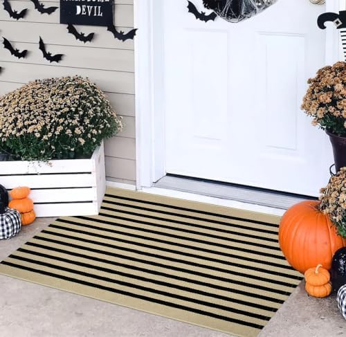 BUAGETUP Front Layered Door Mat 24"x35"Fall Striped Outdoor Rug Porch Decor by BUAGETUP