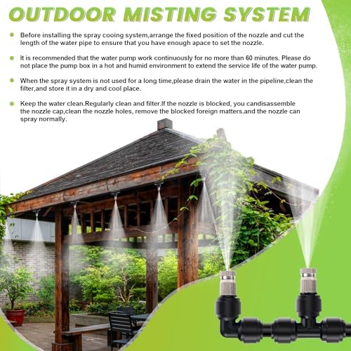 Outdoor Misting Cooling System High Pressure Misters for Outside Patio with Pump Kit, 65.6FT Misting Line with Brass Mist Nozzles Self Priming Sprayer Misters for Chicken Coop Garden Greenhouse - Image 6
