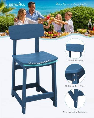 SERWALL 10-Piece Outdoor HDPE Counter-Height Bar Dining Set for 8, Blue - Image 3