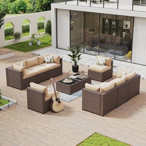 Aoxun 10 Piece Patio Furniture Set Wicker Rattan Patio Conversation Set by Aoxun