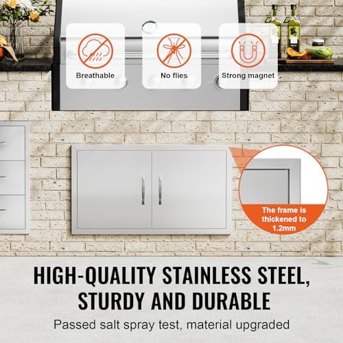 VEVOR Double BBQ Access Door, 34W x 19H Inch Stainless Steel Flush Mount Vertical Wall Door with Handles for BBQ Island, Grilling Station, Outside Cabinet - Image 3