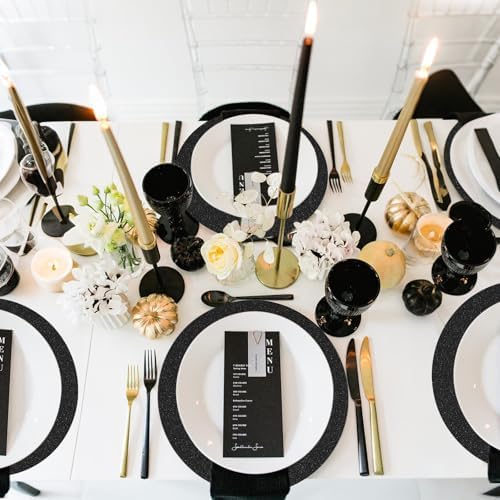 50 PCS Black Paper Placemats Round Place Mat Glitter Disposable Paper Chargers Party Tablemats for Halloween Birthday Wedding Bachelorette Party Dinner Table Decor (13x13inch) - Image 6