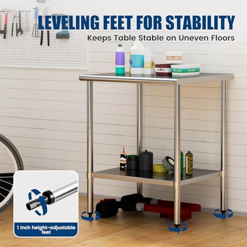 Stainless Steel Work Table 30 x 30 Inch with Adjustable Undershelf, Heavy-Duty Metal Prep Table for Commercial Kitchen & Restaurant, Garage, Outdoor - Image 6