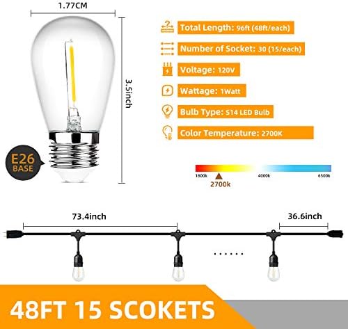 Outdoor String Lights 96FT(48×2), Commercial Grade Heavy Duty Patio Lights - Image 5