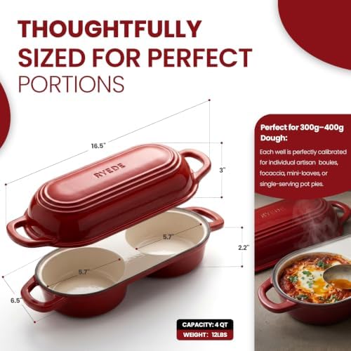 Enameled Cast Iron Bread Loaf Pan with Lid,Double Sourdough Baking Pan(Red) - Image 3