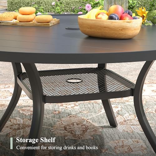 Outdoor Dining Table for 6, 47.2" Round Outdoor Table with Adjustable Umbrella Hole, All-Weather Metal Patio Dining Table for Lawn Garden Backyard Deck, Black - Image 5