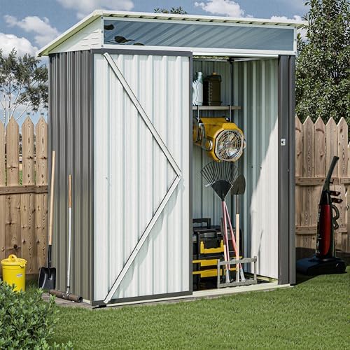 JY QAQA 5x3 FT Outdoor Garden Storage Shed, Waterproof Metal Garden Sheds with Window and Lockable Double Door, Weather Resistant Steel Tool Storage House Shed for Patio, Lawn Dark Gray by JYQAQA