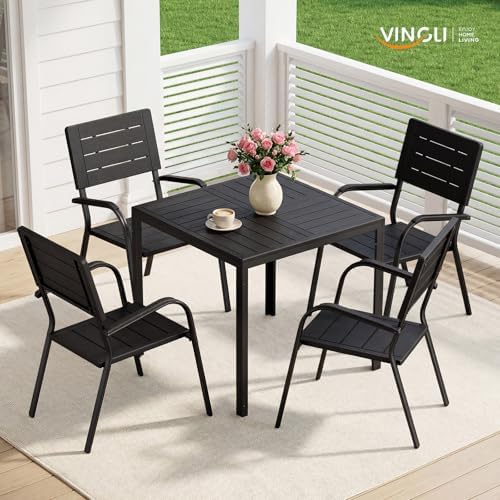 VINGLI Outdoor Patio Dining Set,5 Piece Square Table Patio Furniture Set,HDPE All-Weather Material Outdoor Dining Table and Chair for Garden, Backyard, Poolside,Black - Image 6