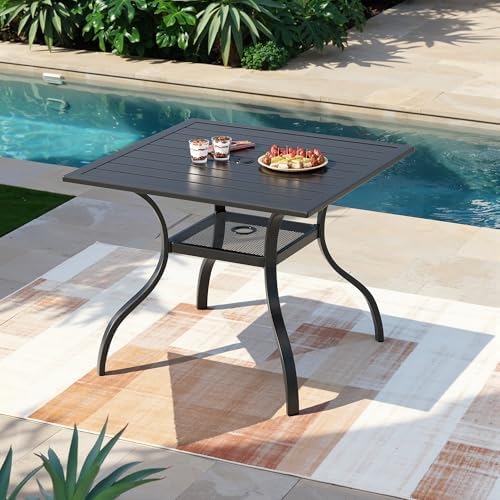 Incbruce Patio Dining Table, 37" x 37" Square Table Metal Steel Slat Table with 1.57" Umbrella Hole, for Backyards, Porches, Gardens, or Poolside - Image 2