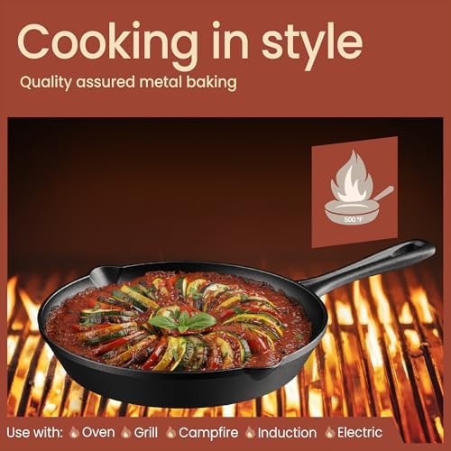 Bakken 10" Cast Iron Skillets, Pre-Seasoned Frying Pan with Even Heat Retention Cooking, Versatile for Stove, Oven, Grill & Campfire, Easy-Grip Handles, Hand Wash Only, 4.41 lbs - Image 3