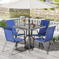 TLSUNNY 5 Pieces Patio Dining Set for 4, Glass Table and Textilene Chair by TLSUNNY