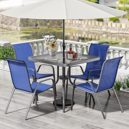 TLSUNNY 5 Pieces Patio Dining Set for 4, Glass Table and Textilene Chair by TLSUNNY