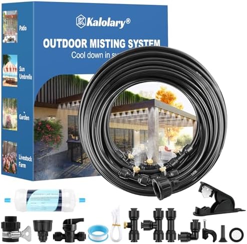 Kalolary 100FT Misters for Outside Patio with 30 Brass Mist Nozzles by Kalolary