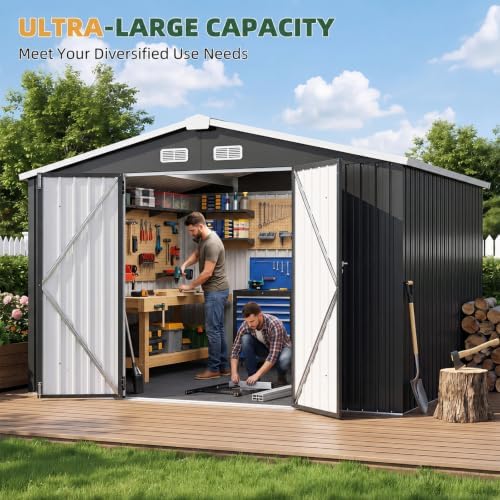 Aoxun 10x8 FT Shed Outdoor Storage Shed with Floor Black - Image 4