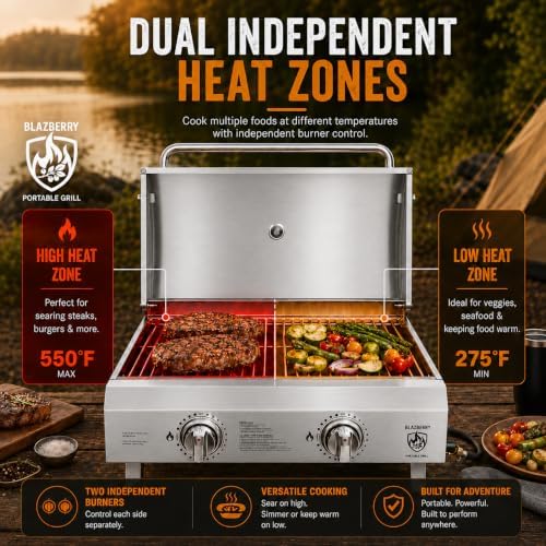 2-Burner Portable Propane Grill, 20,000 BTU Tabletop Gril - Image 4