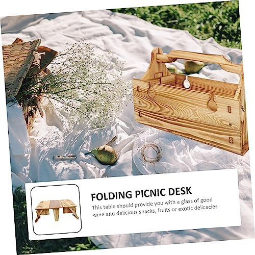 2-in-1 Picnic Basket Folding Picnic Desk Xmas Portable Wooden - Image 6
